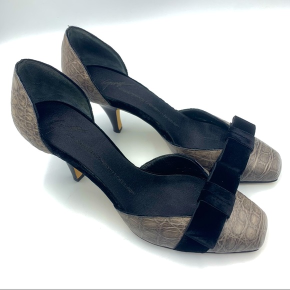 Giuseppe Zanotti Shoes - Giuseppe Zanotti Green Croc Leather & Velvet Pumps